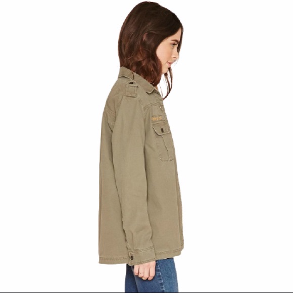 Forever 21 Army Green Women's Blue Troop Patch Utility Jacket - Picture 3 of 8